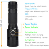 TATTU F1 Rechargeable Flashlight 1000 Lumen LED Lamp with Battery and Micro USB Charging Cable