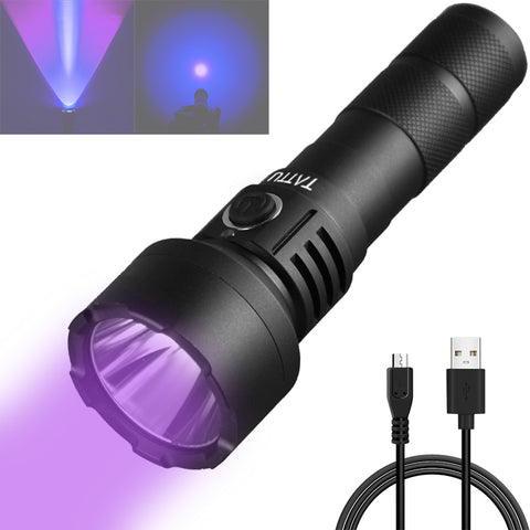 TATTU U2S UV Flashlight 365nm 10W LED Black Light Rechargeable Battery+USB Cable